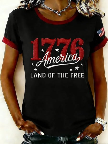 

Casual Text Letters Crew Neck Short Sleeve T-shirt, Black, T-shirts