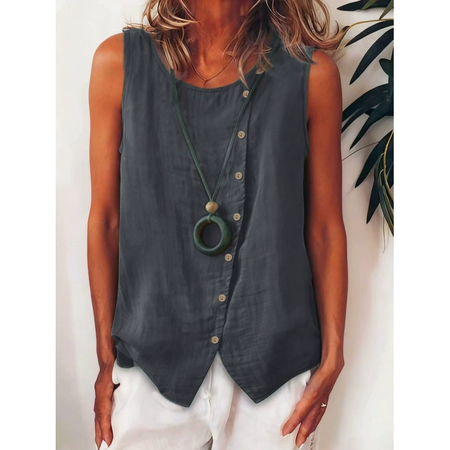 Crew Neck Sleeveless Plain Regular Loose Shirt For Women