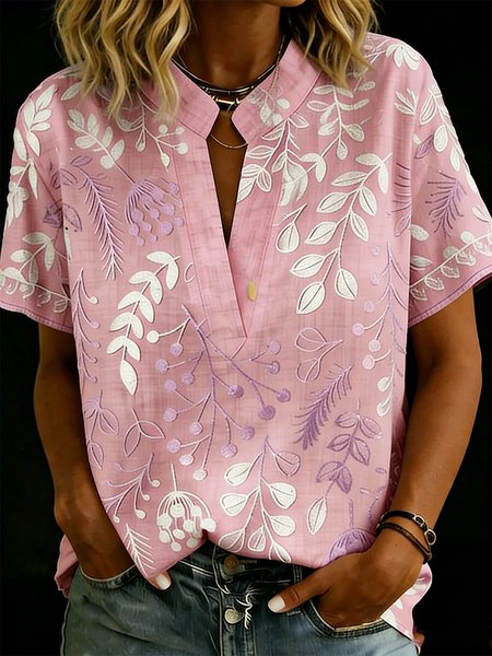 Short Sleeve Plain Regular Micro-Elasticity Loose Shirt For Women