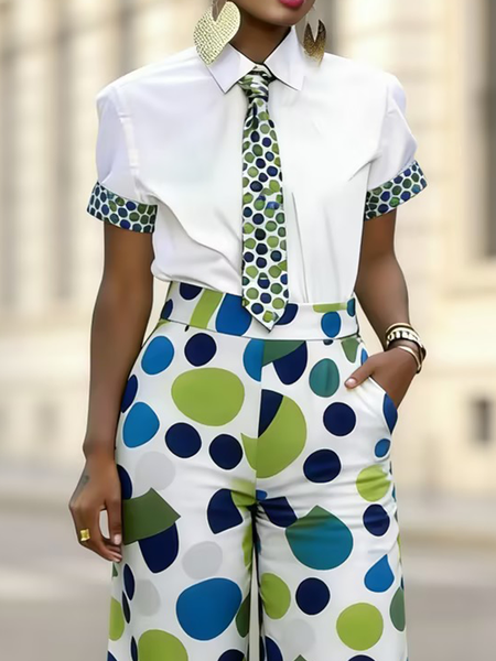 

Urban Geometric Shirt Collar Shirt Tie Included, As picture, Blouses and Shirts