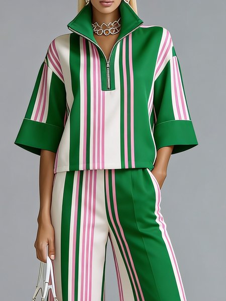 

Urban Striped Printing Shawl Collar Blouse, As picture, Blouses and Shirts