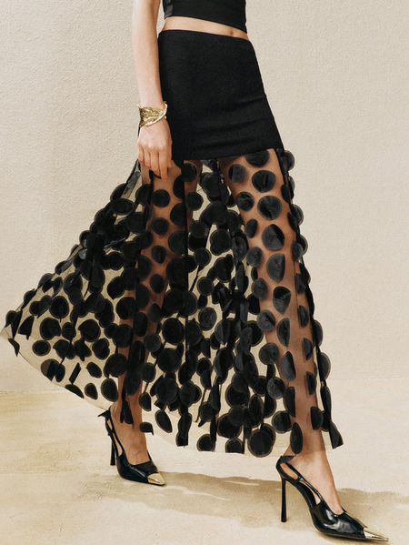 

Elegant Split Joint Plain Maxi Skirt, Black, Skirts