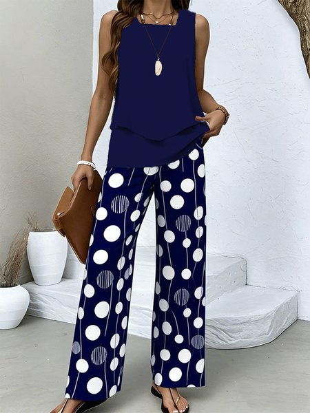 Women Geometric Two-Piece Set Daily Sleeveless Casual Summer Top With Pants Matching Set