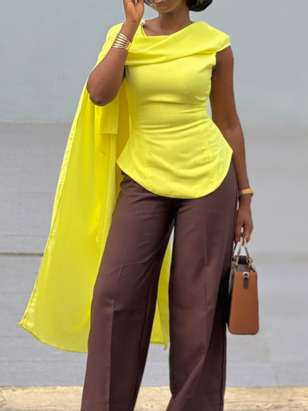 

Urban Plain Irregular Craftsmanship Blouse, Yellow, Blouses and Shirts
