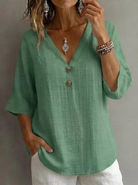 Half Sleeve Plain Regular Loose Shirt For Women