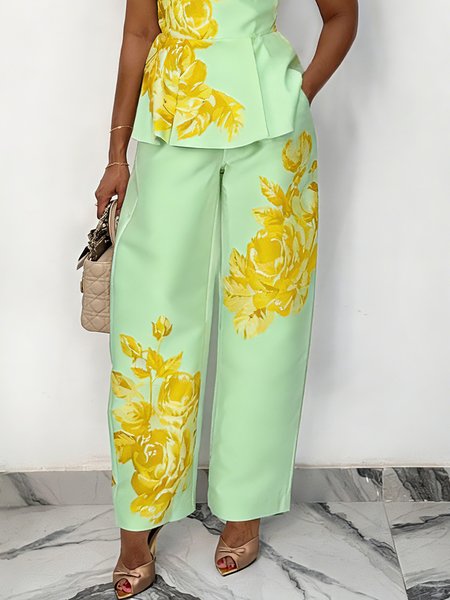 

Elegant Floral Printing Straight Pants, Green, Pants