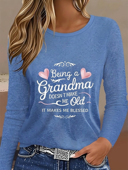 

Women Text Letters Long Sleeve Tee T-shirt Crew Neck Printing Casual Graphic Tee Spring/Fall Top, Blue, T-Shirts