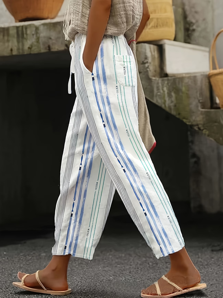 

Women Striped Ankle Pants Pants Casual Spring/Fall Trousers, White, Pants