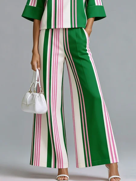 

Urban Striped Printing Wide Leg Pants, As picture, Pants