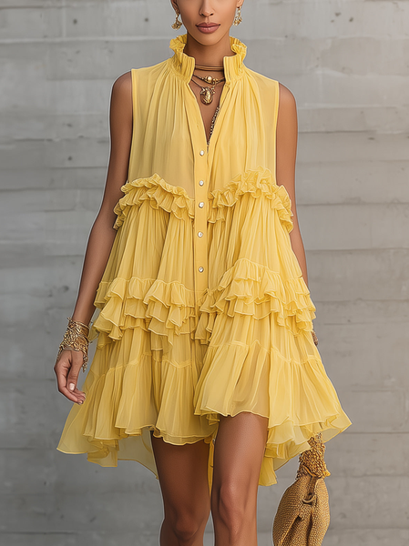 Urban Plain Peplum V Neck Mini Dress