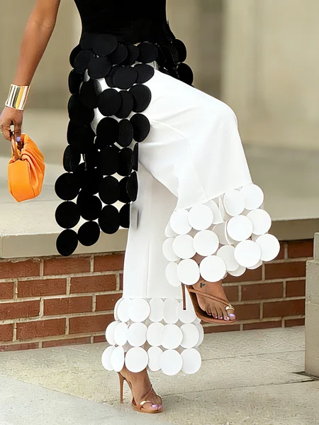 

Plus Size Urban Plain Split Joint Wide Leg Pants, White, Plus Pants