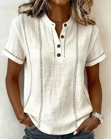 Short Sleeve Plain Regular Loose Shirt For Women