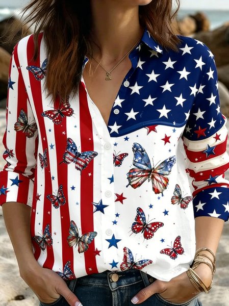 

Shirt Collar Long Sleeve 3D Printing Regular Regular Fit Shirt For Women, Color2, Shirts