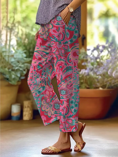 

Women Paisley Ankle Pants Pants Casual Spring/Fall Trousers, Pink, Pants
