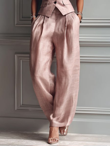 

Casual Plain Straight Pants, Pink, Pants