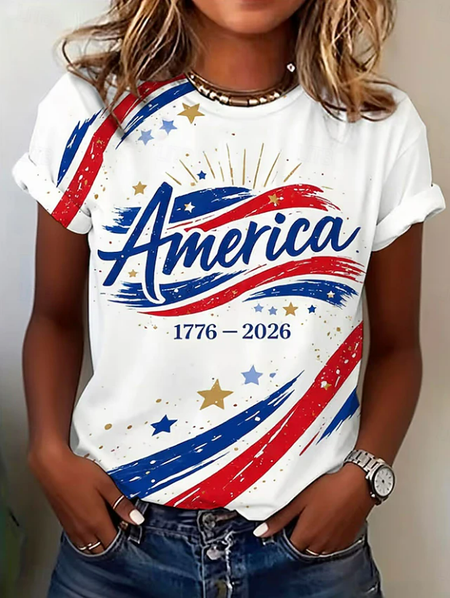 

Women Independence Day (Flag) Short Sleeve Tee T-shirt Crew Neck Printing Casual Graphic Tee Summer Top, White, T-Shirts