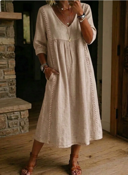 

Women Plain Summer Dress V Neck Short Sleeve Fit & Flare Dress A-Line Dress, Nude, Dresses
