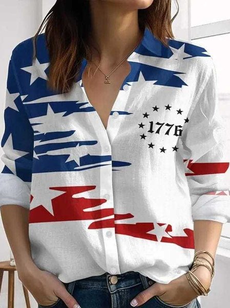 

Shawl Collar Sleeveless 3D Printing Regular Loose Shirt For Women, White, Shirts