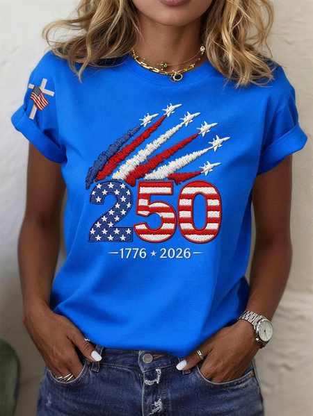 

Casual Independence Day (Flag) Crew Neck Short Sleeve T-shirt, Blue, T-shirts
