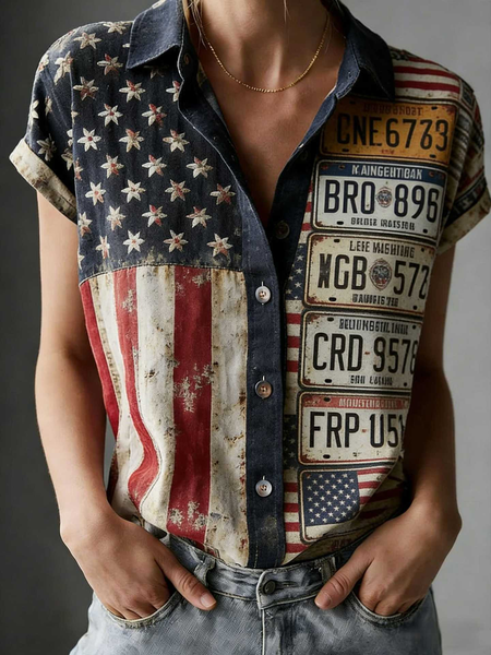 

Shawl Collar Sleeveless Text Letters Regular Loose Shirt For Women, Color3, Shirts