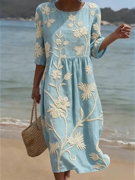 

Women Floral Summer Dress Half Sleeve A-Line Dress, Blue, Dresses