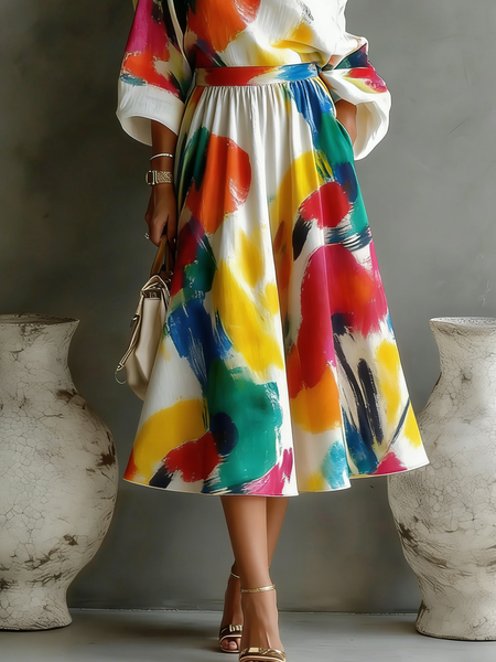 

Vacation Random Print Midi Skirt, As picture, Skirts