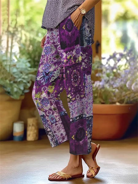 

Women Ethnic Geometry Ankle Pants Pants Casual Spring/Fall Trousers, Purple, Pants