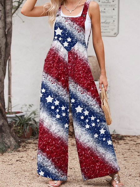 

Women 3D Printing Square Neck Sleeveless Casual Summer Jumpsuit, As picture, Jumpsuits&Rompers