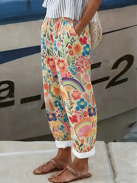

Women Floral Ankle Pants Pants Casual Spring/Fall Trousers, As picture, Pants