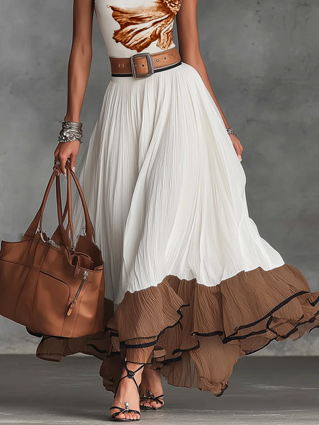 Urban Color Block Maxi Skirt No Belt