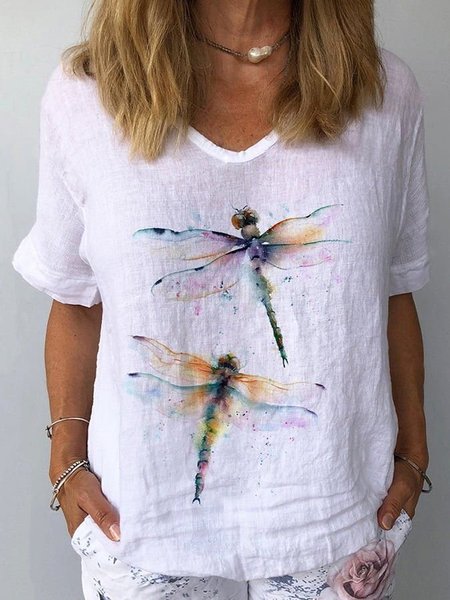 

Elegant Butterfly V Neck Short Sleeve T-shirt, Color2, T-shirts