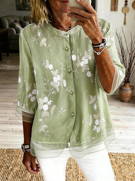 

Half Sleeve Floral Regular Loose Shirt For Women, Green, Shirts