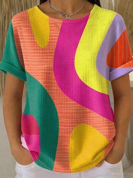 

Vintage Striped Short Sleeve T-shirt, As picture, T-shirts