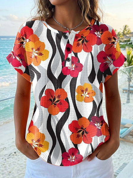 

Vintage Floral Short Sleeve T-shirt, As picture, T-shirts
