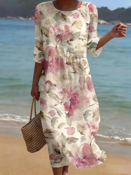 

Women Floral Summer Dress Half Sleeve A-Line Dress, Flower, Dresses