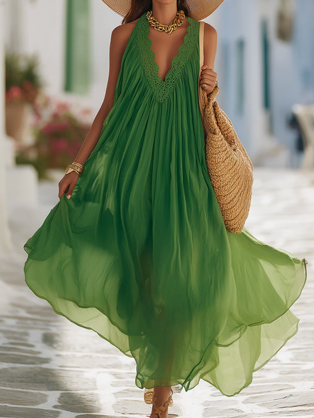 

Vacation Plain V Neck Maxi Dress, Green, Maxi Dresses