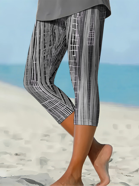 

Women Abstract Capris Elastic Waist Pants Casual Summer Trousers, Gray, Leggings
