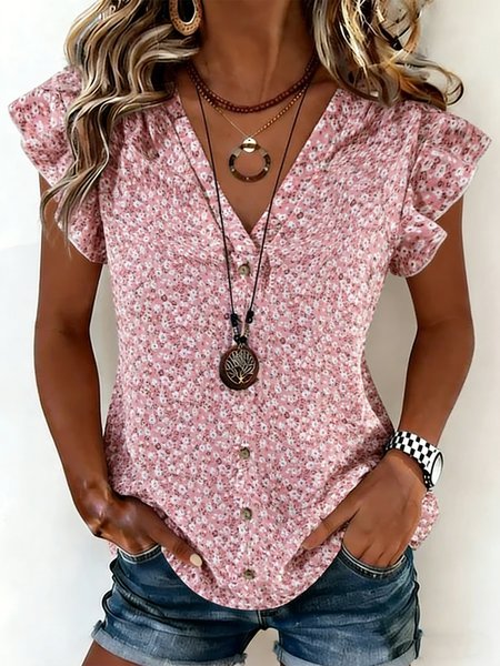 

Vintage Ditsy Floral Cap Sleeve T-shirt, Pink, T-shirts