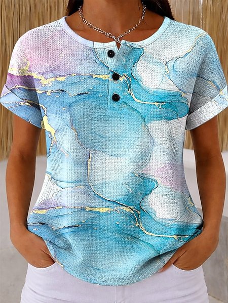 

Vintage Gradient Pattern Short Sleeve T-shirt, Blue, T-shirts
