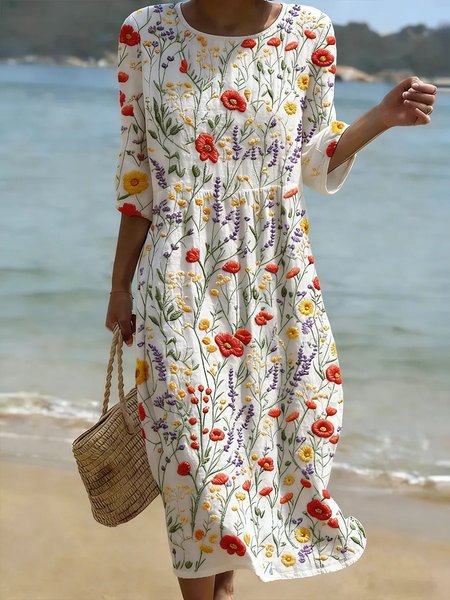 

Women Floral Summer Dress Half Sleeve A-Line Dress, Flower, Dresses