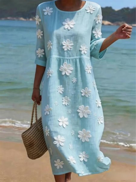 

Women Floral Summer Dress Half Sleeve A-Line Dress, Blue, Dresses