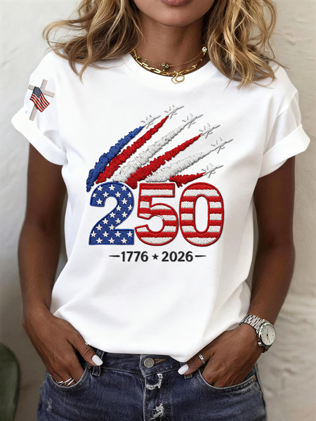 

Casual America Flag Crew Neck Short Sleeve T-shirt, White, T-shirts