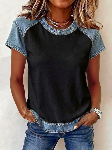 

Vintage Plain Crew Neck Short Sleeve T-shirt, Black, T-shirts