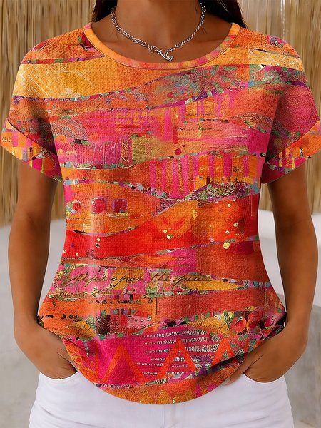 

Vintage Geometric Short Sleeve T-shirt, As picture, T-shirts