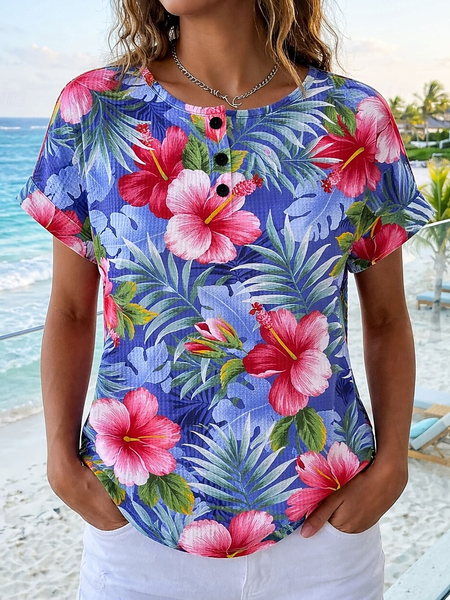 

Vintage Floral Short Sleeve T-shirt, As picture, T-shirts