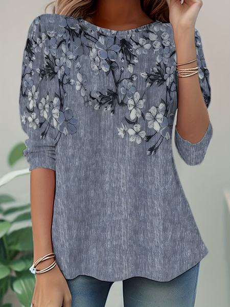 

Women Floral Long Sleeve Tee T-shirt Crew Neck Casual Tunic Spring/Fall Top, Gray, T-Shirts