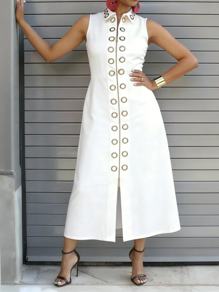 

Urban Plain Shirt Collar Maxi Dress, White, Midi Dresses