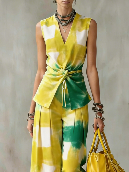 

Casual Random Print V Neck Blouse, As picture, Blouses and Shirts