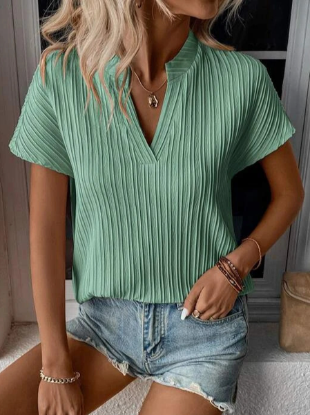 Women Plain Short Sleeve Tee T-shirt V Neck Elegant Summer Top