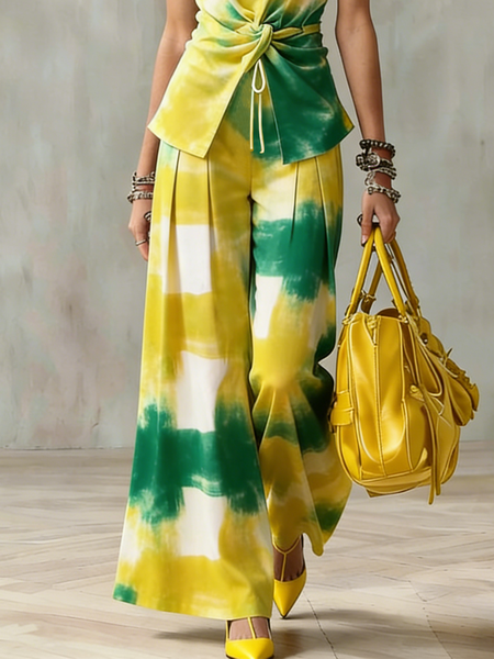 

Casual Random Print Wide Leg Pants, As picture, Pants